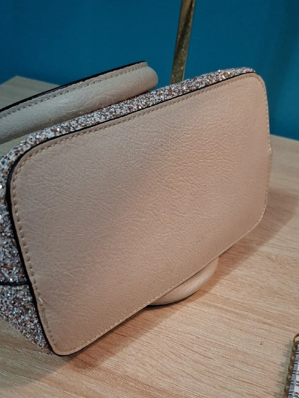 Aldo Rose Gold Glitter Satchel with Cream Handles